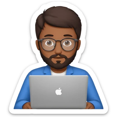 23 year old Azerbaijani man with very dark brown hair and beard with glasses and laptop sticker