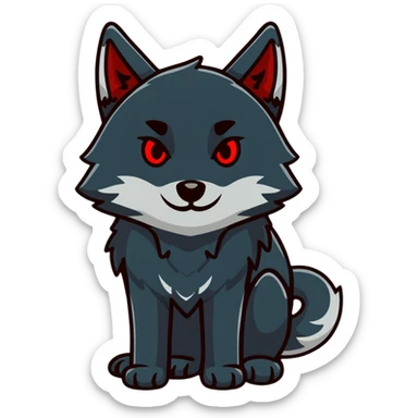 sleepy tired black wolf with red eyes sticker