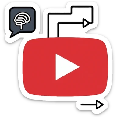 A minimalist logo for "YoutubeShort" combining YouTube play button in red (#FF0000) with a speech bubble and a simple AI brain circuit pattern. Clean lines, flat design. sticker