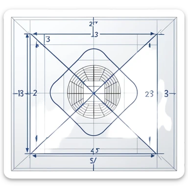 A sheet of technical drawing with fine lines, dimensions and geometric shapes, without signatures, slightly tilted in space, a sense of precision and calculation. sticker