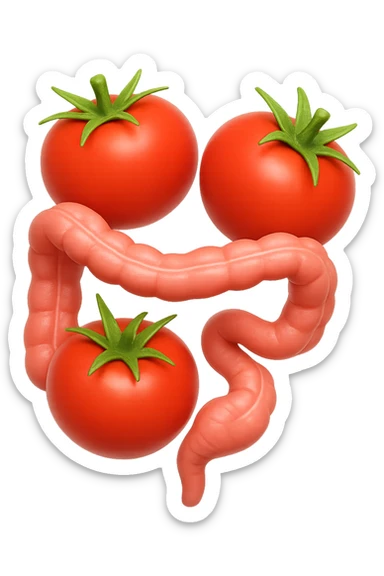 emoji stile iphone di pomodori che fluttuano in aria con colon attorcigliato intorno, iperrealistico 4k, isolato su sfondo bianco sticker