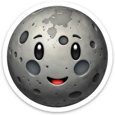 planet Mercury as a round, rocky gray ball covered in pitted marks and rough patches with subtle surface texture, emoji style sticker
