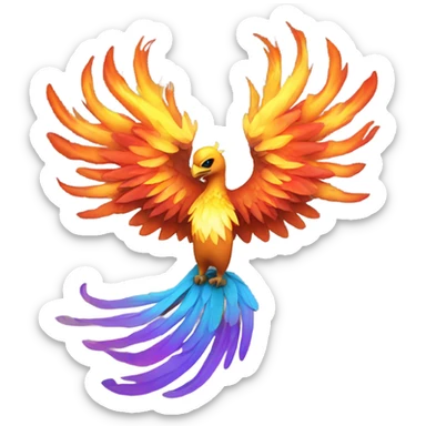 Colorful phoenix with wings outstretched in fire sticker