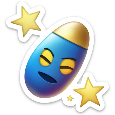 /imagine prompt: A magical pill emoji, glowing with a rainbow aura and sparkling stars around it. The pill is bright blue with a golden star in the center, floating in a pastel-colored background. The style is cute and cartoonish, like a playful emoji. sticker