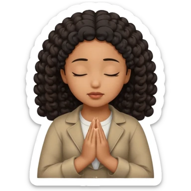 brown girl praying curls black hair and eyes closed sticker