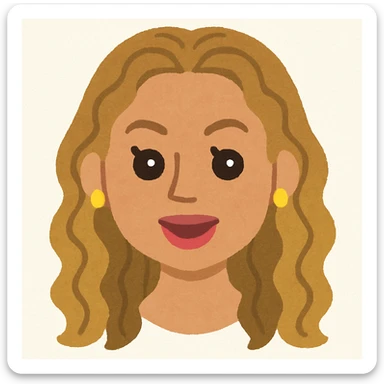 Beyonce's head in Irasutoya style, expressive eyes, cartoonish, light colors, approachable vibe sticker