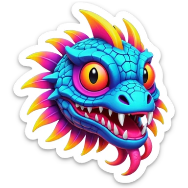 An exotic neon colorful unique bizarre eccentric Fakémon-creature sticker