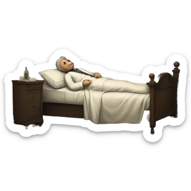 A sick man on a bed in 1870 sticker