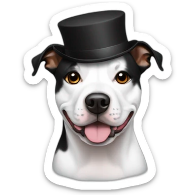 Black and white staffy with small hat sticker