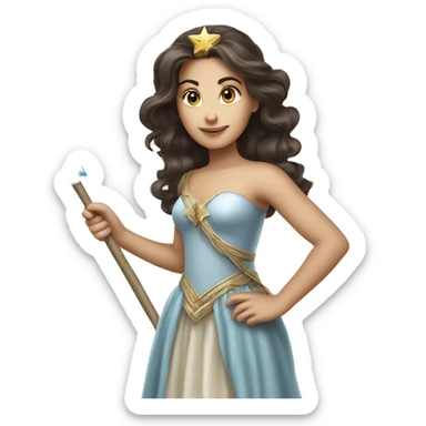 Brunette girl fantasy princess star wand sticker