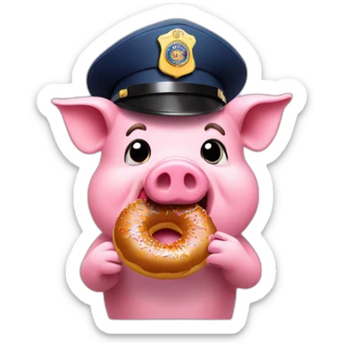 Pig in police hat eating donut with pistol sticker