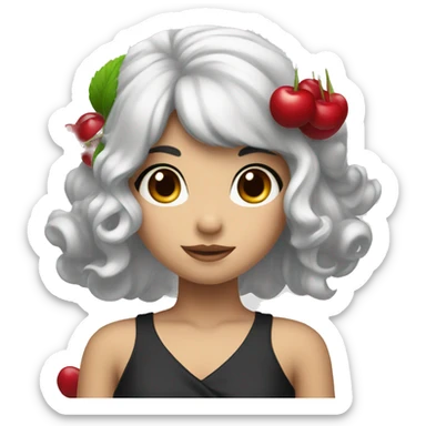 A cherry girl with black hair and fair skin sticker