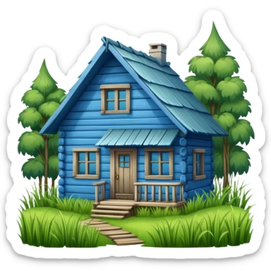 a blue Russian-style cottage overlooked by a thicket of grass sticker