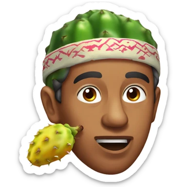 a moroccan man eat a prickly pear sticker