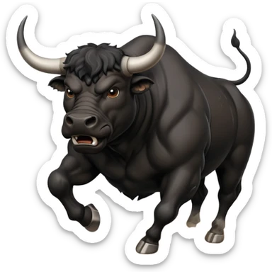 angry running black bull front view with dust clouds sticker