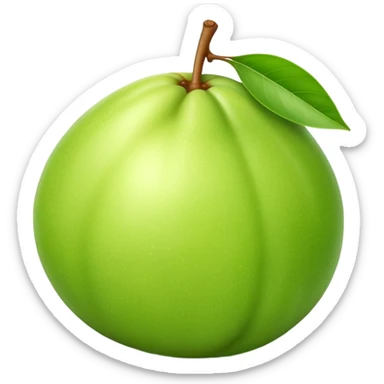 A whole green guava fruit with slight yellow tint sticker