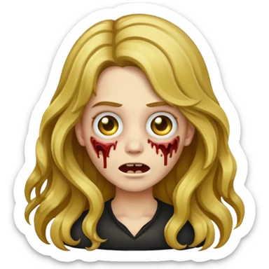 Make a zombie emoji with wavy hair castanho com golden streaks,e cabelo longo sticker