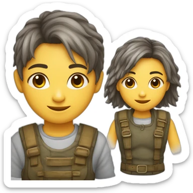 Fille aux cheveux châtains qui fait un câlin à un garçon de couleur de cheveux châtains avec des taches de rousseur sticker