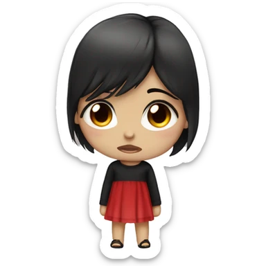 Black Hair Girl Chibi small version Crying with Black Hair and red Eyes sticker