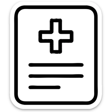icon of a test paper with a red medical cross, clean and modern style sticker