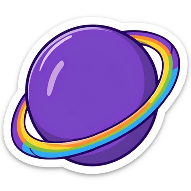 purple planet with colorful rainbow rings surrounding it sticker