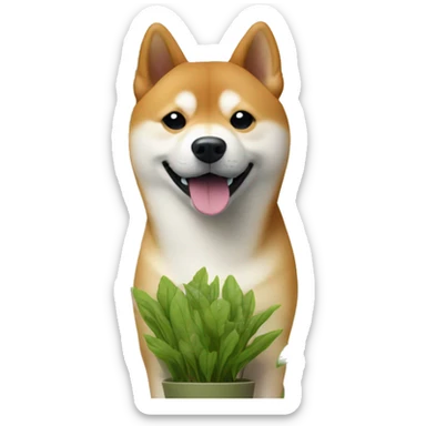 shiba inu among potted plants sticker
