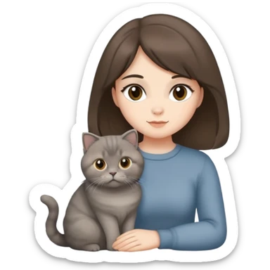 Grey scottish fold cat and brunette woman sticker