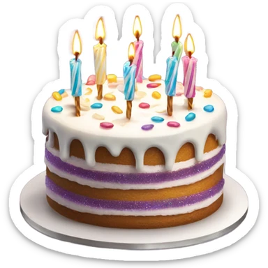 Birthday cake with sparkler candles and white icing sticker