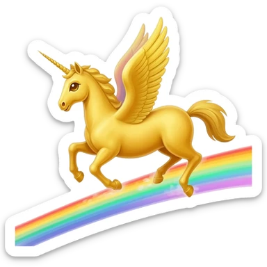 golden pegasus galloping across a rainbow cloud trail sticker