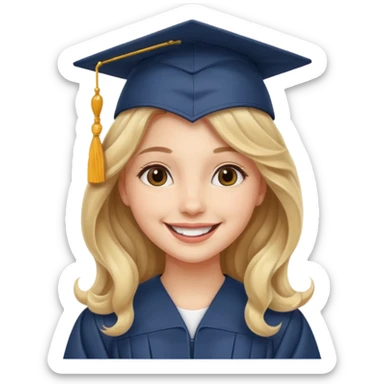 Graduated Students, Cheerful girl, long wavy hair, wearing graduation cap sticker