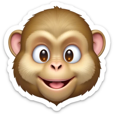 Cinematic Cheeky Macaque Portrait Emoji, Grinning mischievously with a tilted head and a playful smirk, showcasing a smart, agile build with soft, textured fur and wide, sparkling eyes pulling a funny face, Simplified yet strikingly expressive features, highly detailed, glowing with a warm, vibrant radiance, high shine, spirited and impish, stylized with an air of cheeky primate mischief, focused and teasing, soft glowing outline, capturing the essence of a cheeky macaque that looks ready to jump out of the screen with playful charm! sticker