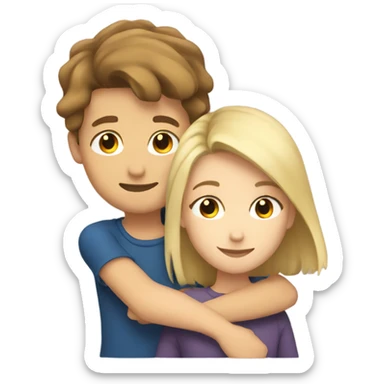 Boy with brown hair hugging a girl with blonde hair  sticker