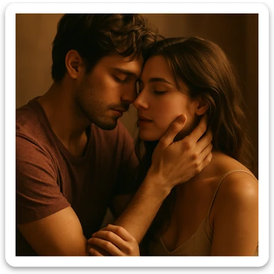 romantic and sensual scene with soft lighting, emphasizing the emotional bond sticker