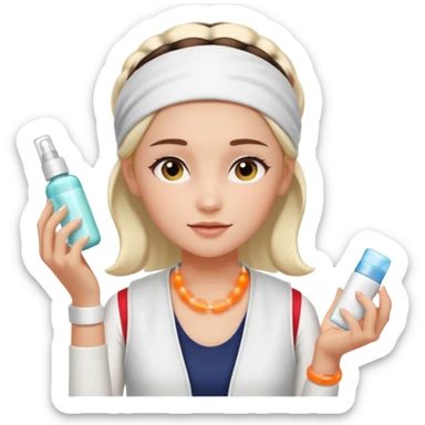 Clean girl aesthetic emoticons, apply skincare products, headband, glowing skin, white vest, soft lighting sticker