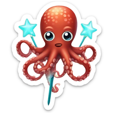 red octopus holding fairy wand sticker