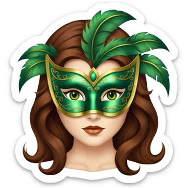 Greeneyed Woman with Long Brown hair venetian mask sticker