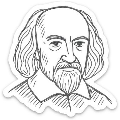 a hand drawn black outline portrait of philosopher Thomas Hobbes with similar-sized eyes based a famous portrait of him sticker