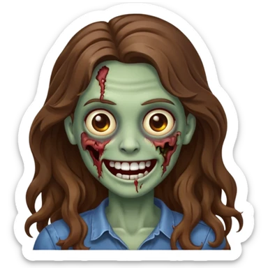 zombie com cabelo ondulado longo marrom e sem franja fofa sorrindo sticker