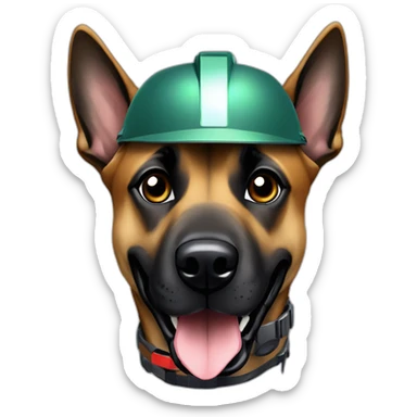 malinois dog with helmet and PlayStation controller sticker