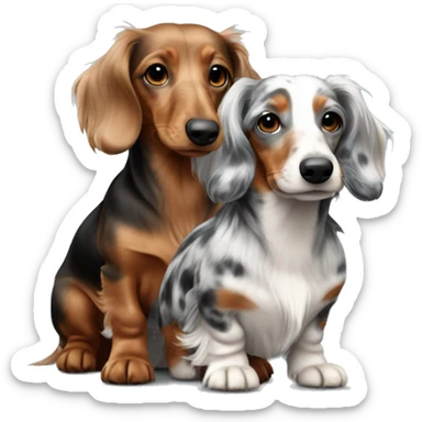 Two Tri Merle long haired Dachshunds together sticker