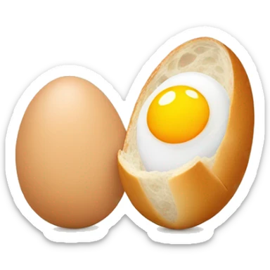 Two eggs standing upright with a baguette between them  sticker