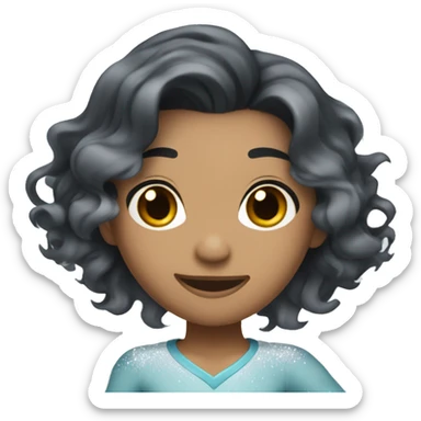 An ice skater with wavy black hair mixed skin color ice skating through the ice sticker