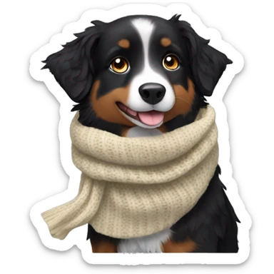 Small black australian shepherd dog wearing a knit scarf sticker