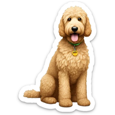 full body large sitting golden doodle with light fur and hazel-green eyes sticker