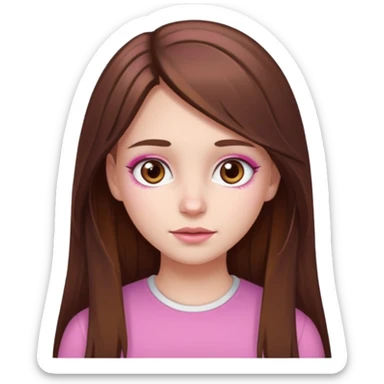 white skined girl with long brown hair and brown eyes and few pink highlights sticker