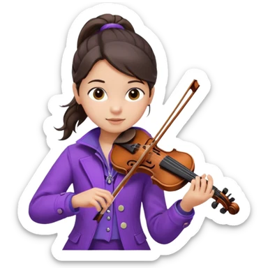 child girl baby face dark brown hair in ponytail playing violin in purple jacket  sticker