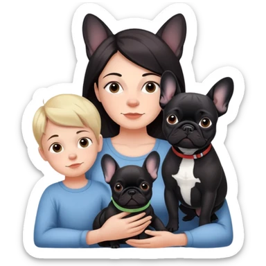 Mother with one black French bulldog and 4 children  sticker