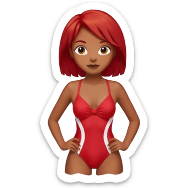 black woman in bathing suits with red hair sticker