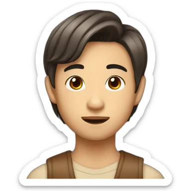 asian boy with brown curtains hairstyle and sharp angled jaw sticker