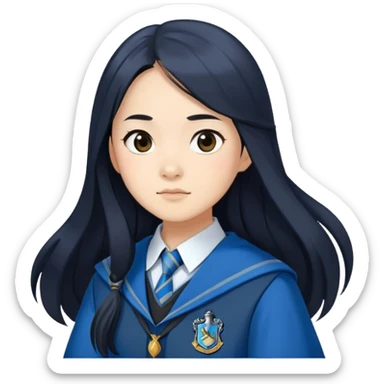 Cho Chang in harry potter, wear hogwarts Ravenclaw uniform, long black hair sticker